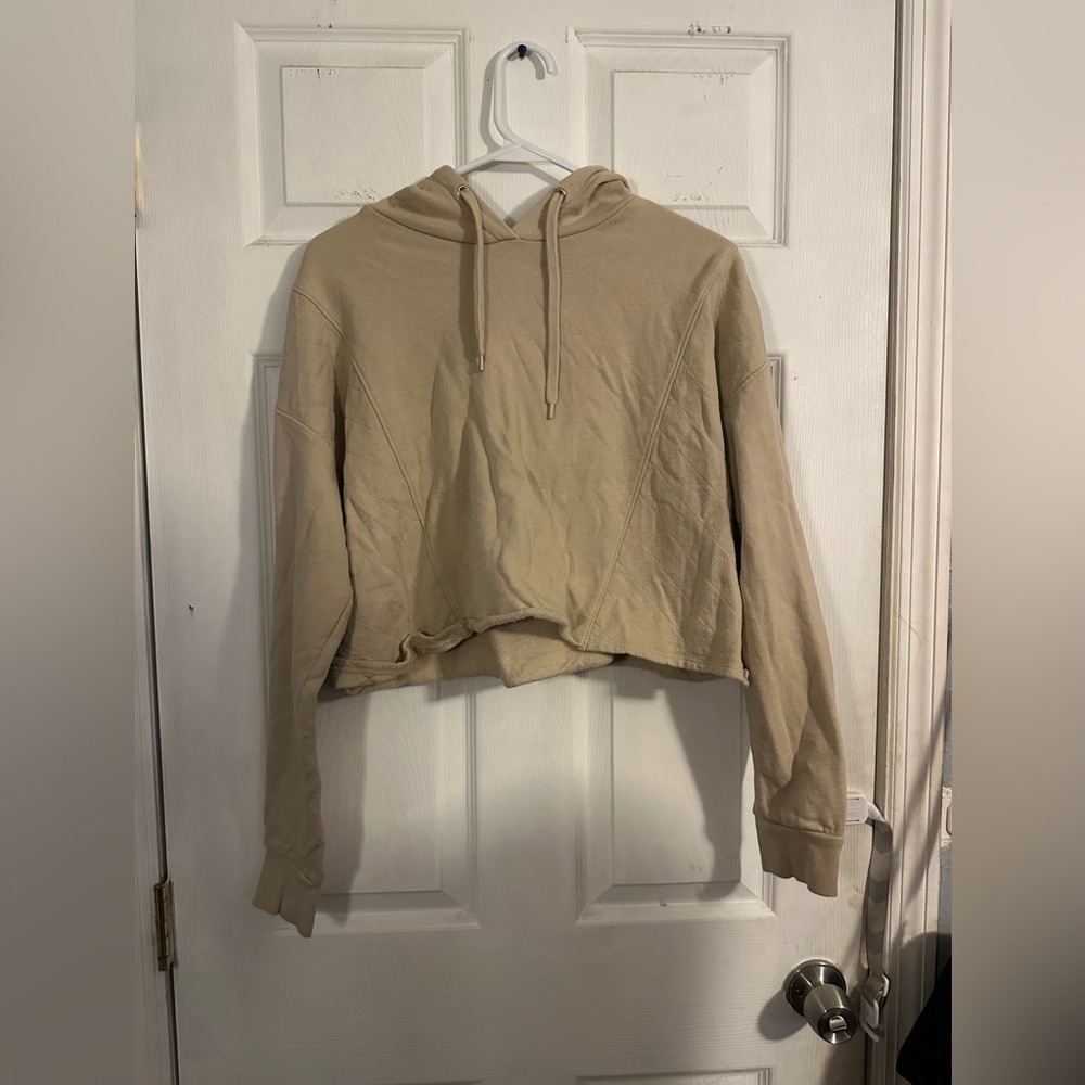 Beige Cropped Hoodie